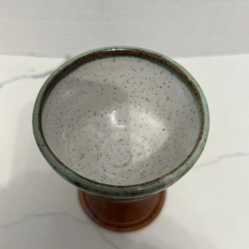 Studio, Art Pottery, Handmade, Goblet, Wine Glass, Drip Glaze, Signed, OOAK